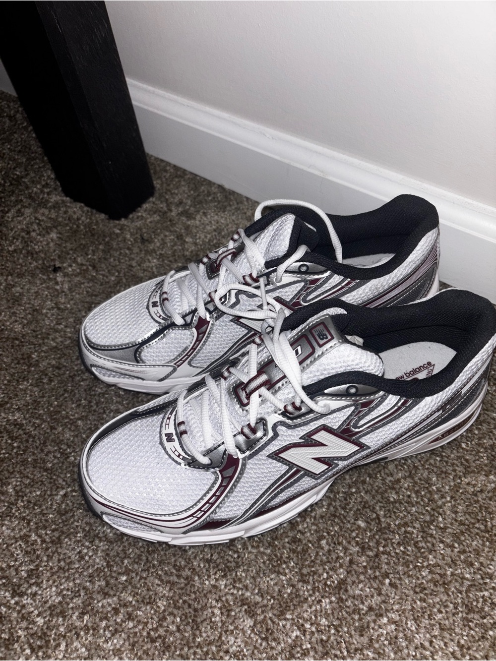 New Balance White & Burgundy Athletic Sneakers